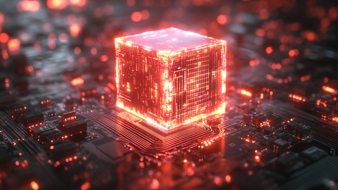 Red Cyber Cube on Circuit Board 4K Wallpaper