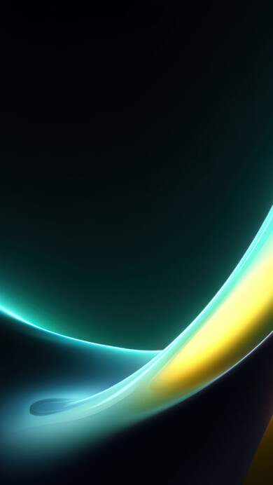 A captivating abstract wallpaper showcasing a luminous flow of colorful light against a deep black background. A graceful, silk-like wave swirls across the composition, glowing with a brilliant spectrum that transitions smoothly from a cool teal and neon cyan into a warm, radiant yellow and rich orange.