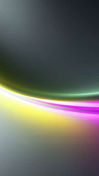 A vibrant, abstract light swirl in rich yellow, glowing green, and electric magenta arcs gracefully against a gradient of dark gray to bright white, creating a dynamic and modern visual.