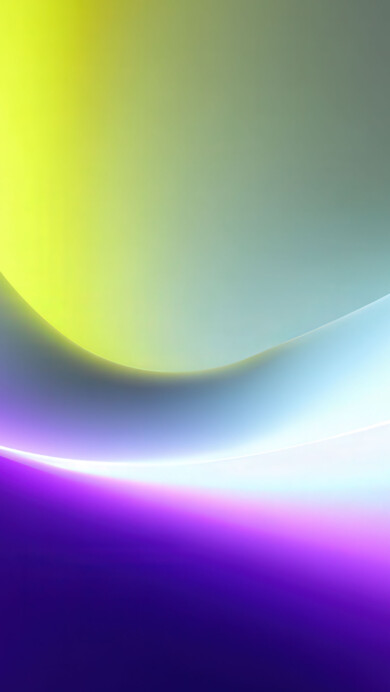 A vibrant 4K wallpaper showcasing an abstract wave form sweeping across a gradient background. Brilliant purple transitions smoothly into brighter blues, whites, and greens, highlighted by a thin line of light tracing the curve and defining the soft, glowing texture.