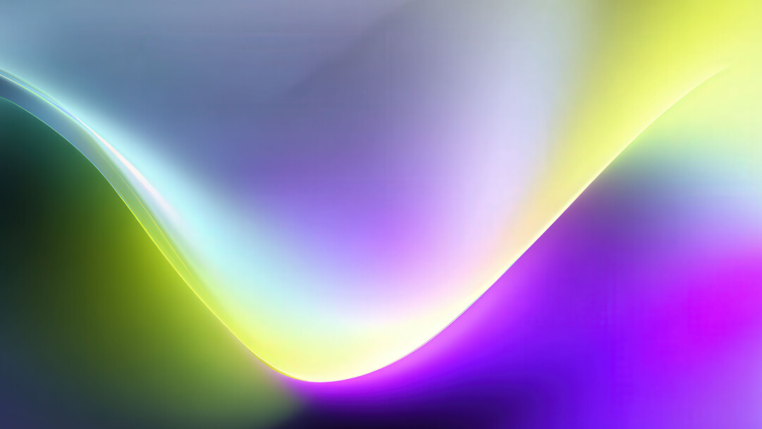 A vibrant 4K wallpaper showcasing a luminous, flowing wave shape cutting across a gradient background of blues, purples, and greens. The glowing curve transitions from vivid yellow-green and pale blue to bright magenta, creating a sharp, energetic line that contrasts with the smoothly blended background colors.