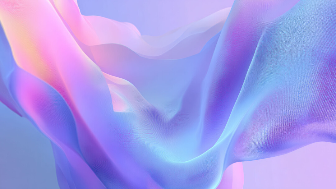 A mesmerizing 4K wallpaper displays flowing, translucent pastel abstract forms gracefully billowing in an ethereal, soft-gradient space. The fine mesh texture subtly catches the light, causing a luminous interplay of soft pinks, lavender purples, and serene blues that evoke a tranquil, fluid dreamscape.