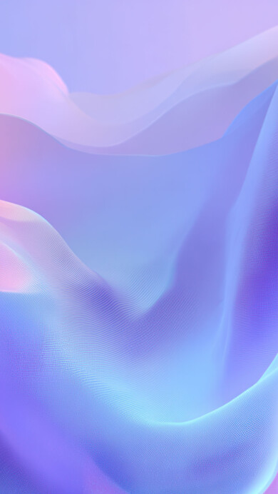 A mesmerizing 4K wallpaper displays flowing, translucent pastel abstract forms gracefully billowing in an ethereal, soft-gradient space. The fine mesh texture subtly catches the light, causing a luminous interplay of soft pinks, lavender purples, and serene blues that evoke a tranquil, fluid dreamscape.