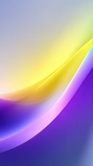 A vibrant 4K wallpaper showcasing abstract flowing waves in a digital gradient landscape. Smoothly blended luminous curves transition through vivid shades of purple, yellow, green, and blue, creating a dynamic yet serene atmosphere.