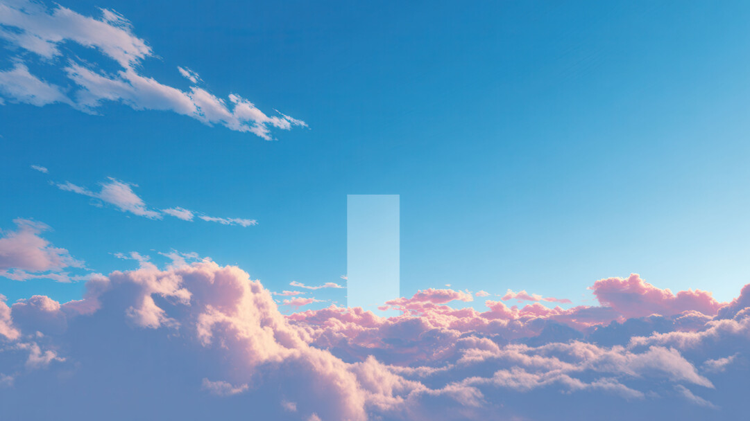 An ethereal 4K wallpaper displaying a serene, boundless sky stretching above a dense, soft cloudscape. Warm pink hues illuminate the voluminous, textured clouds, creating a tranquil and expansive atmosphere against the clear cerulean blue.