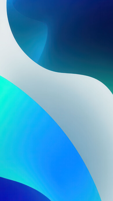 A dynamic 4K wallpaper presents fluid, abstract curves in vibrant shades of blue, green, and contrasting white, sweeping across the frame. The seamless gradients and flowing shapes create a sense of tranquil depth and lively movement.