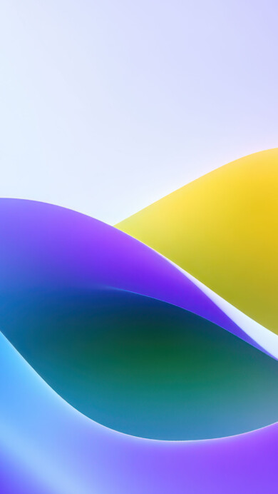 A mesmerizing 4K wallpaper featuring softly undulating abstract waves of vibrant color, set against a gentle gradient background. Luminous edges where the rich blues, deep purples, and brilliant yellow elements meet highlight the fluid, organic forms, casting a serene yet dynamic glow.