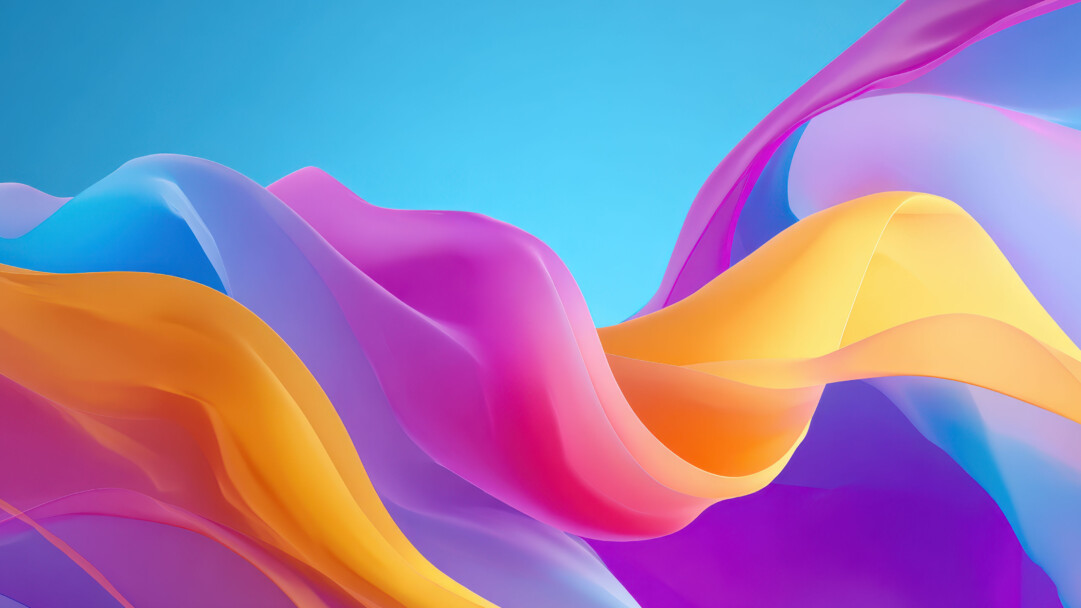 A vibrant 4K wallpaper showcasing abstract, undulating waves of pink, purple, orange, and yellow flowing gracefully across a light blue background. The translucent quality of the fluid forms allows for a mesmerizing interplay of light and color, creating soft gradients and a dynamic, ethereal mood.