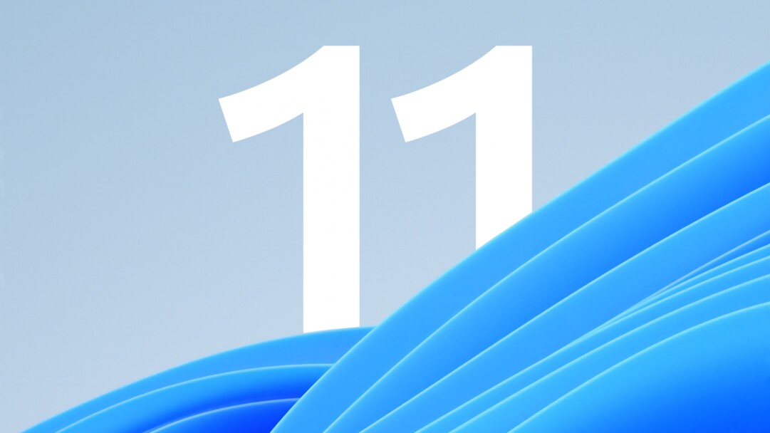 A captivating 4K wallpaper featuring the large, stark white numbers '11' centered against a smooth, light blue-grey background. Beneath and to the right, a series of glossy, undulating blue waves gracefully flow upwards, creating a sense of fluid motion and modern serenity.