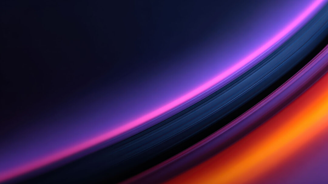 A mesmerizing 4K wallpaper presents sweeping abstract color gradient lines that define a dynamic digital landscape for Windows 11. The vivid magenta line sharply contrasts with the deep purples and blues, flowing into warm fiery oranges and reds that create a powerful visual energy.