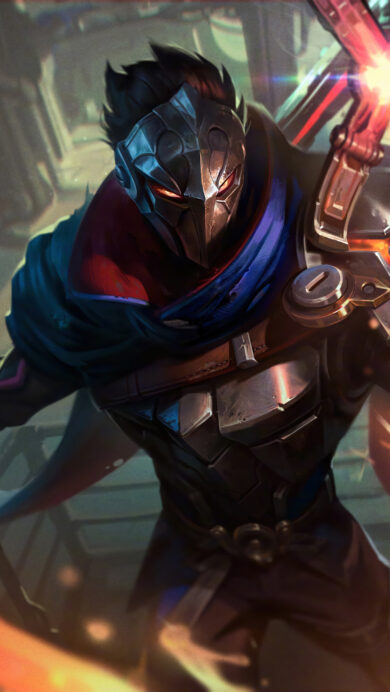 A striking 4K wallpaper featuring Viktor in his Machine Herald skin from League of Legends, depicted amidst a gritty, futuristic industrial cityscape. He stands powerfully, wielding a staff crackling with vibrant blue energy in his left hand, while his right arm unleashes a torrent of brilliant orange-yellow energy and sparks into the dynamic, dark environment.