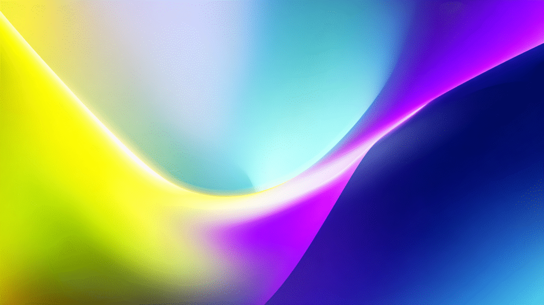 A mesmerizing 4K wallpaper presents an abstract composition of gracefully flowing curves, primarily showcasing a blend of blue, yellow, and purple hues. Luminous glowing lines trace the vibrant transitions between these colors, creating a smooth, dynamic gradient that evokes a sense of fluid movement and modern artistry.