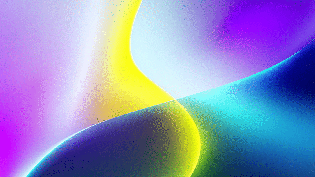 A vibrant 4K wallpaper showcasing abstract gradient wavy lines, artfully blending purple, yellow, and blue hues across the frame. Luminous, sharply defined curves articulate the separation and convergence of these vibrant colors, creating a fluid and mesmerizing visual texture.
