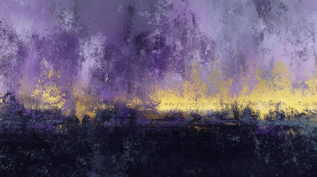 A captivating 4K wallpaper presents an abstract textured composition of dark purples and gold, creating a rich, dynamic surface. Jagged streaks of shimmering gold sharply divide a deeply textured gradient, moving from a dark, almost black, purple at the bottom to lighter lavenders above, evoking a moody and opulent atmosphere.