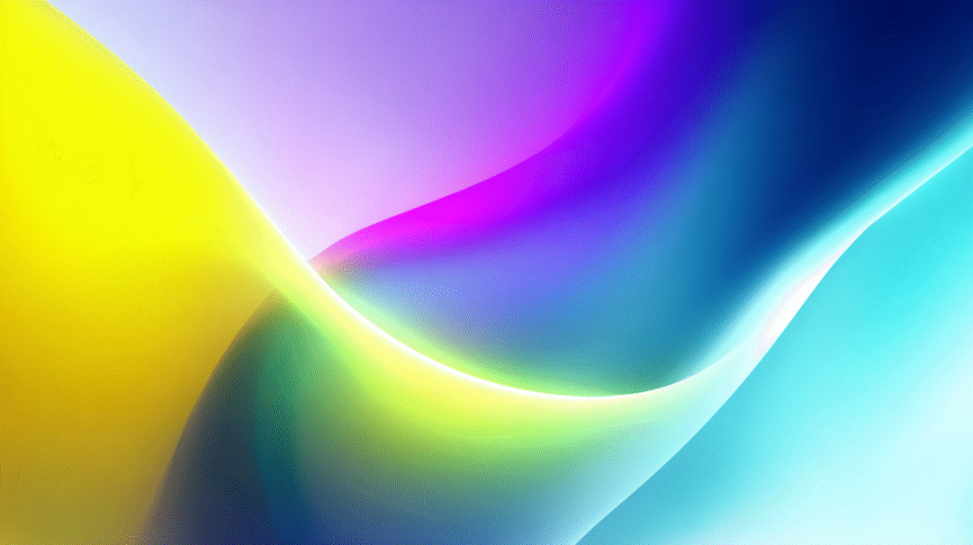 A mesmerizing 4K wallpaper presents an abstract digital art composition featuring smooth, wavy gradient colors. These vibrant hues transition fluidly from bright yellow and magenta to deep blue and light cyan, illuminating the flowing forms with a soft, energetic glow.