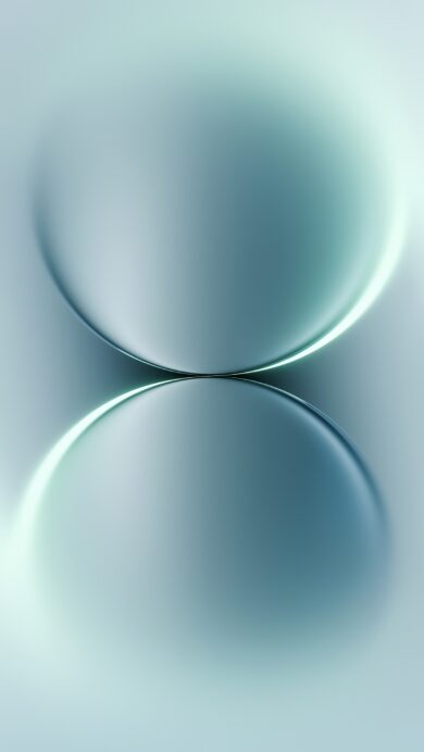 A serene 4K wallpaper features an abstract design of two vertically aligned, mirrored ovals in varying shades of blue and green. The subtle glow defining their smooth edges against the soft, pastel gradient background creates a tranquil and fluid visual effect.