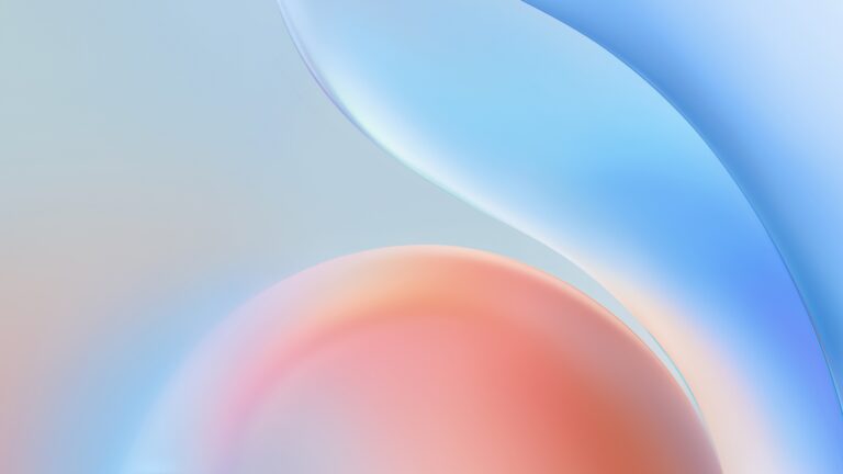 A captivating 4K wallpaper showcasing abstract wavy curves rendered in soft blue and orange gradients, creating a fluid and ethereal background. Subtle light reflections along the translucent edges of the curves enhance the smooth, dreamlike interplay of color and depth.