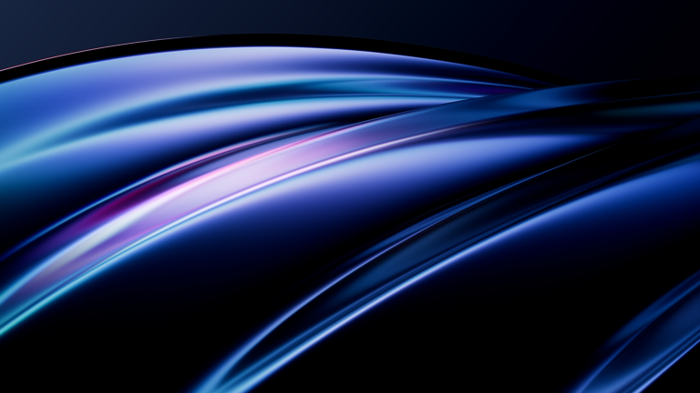 A captivating 4K wallpaper portrays abstract blue and purple gradient waves undulating across a deep, dark background. Luminous bands of shifting blue and purple hues create a fluid, shimmering effect, highlighting the elegant curves and enhancing the image's modern depth.