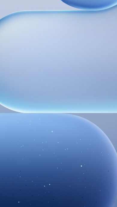 A sleek 4K wallpaper features fluid, abstract blue rounded shapes in a minimalist, layered composition. The lighter upper shape appears almost translucent with a luminous edge, contrasting with the deeper, speckled blue of the lower, solid form, creating a sense of serene depth.