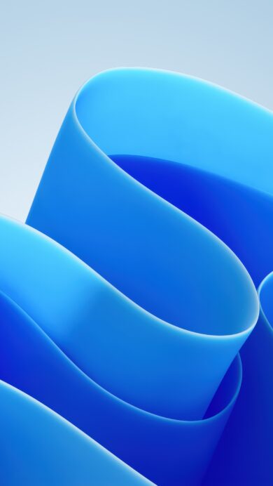 A captivating 4K wallpaper of abstract blue wavy curves gracefully unfolding across a soft, gradient sky-blue backdrop. The varying shades of royal and cyan blue, highlighted by soft light and shadow, create a fluid, almost three-dimensional depth that evokes a sense of serene movement.