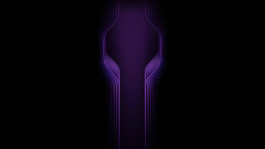 A deep 4K wallpaper displays a central, abstract design of flowing dark purple lines against a minimalist black background. These lines elegantly curve, varying from deep violet to luminous lavender, with a subtle textured gradient creating a sleek, almost three-dimensional effect.