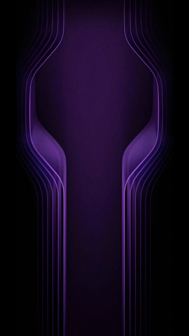 A deep 4K wallpaper displays a central, abstract design of flowing dark purple lines against a minimalist black background. These lines elegantly curve, varying from deep violet to luminous lavender, with a subtle textured gradient creating a sleek, almost three-dimensional effect.