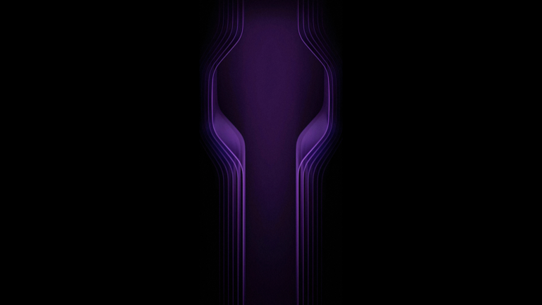 A deep 4K wallpaper displays a central, abstract design of flowing dark purple lines against a minimalist black background. These lines elegantly curve, varying from deep violet to luminous lavender, with a subtle textured gradient creating a sleek, almost three-dimensional effect.