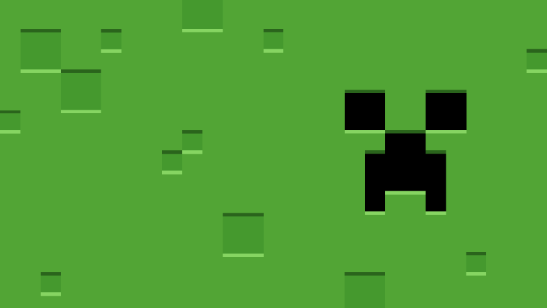 An iconic 4K wallpaper featuring a large, stylized pixel art Minecraft Creeper face set against a textured green background. The Creeper's signature black facial features sharply contrast with the dynamic array of blocky green tones that subtly shift across the digital landscape.